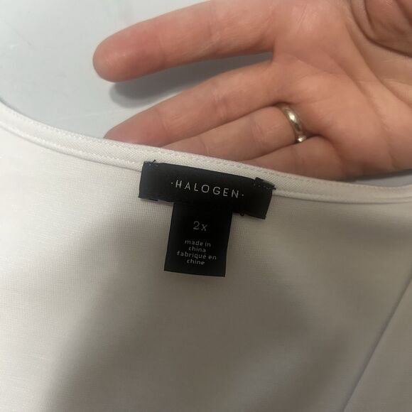 Halogen Release Pleat White Top Ruching Twist Front V Neck Size 2X - Picture 6 of 10